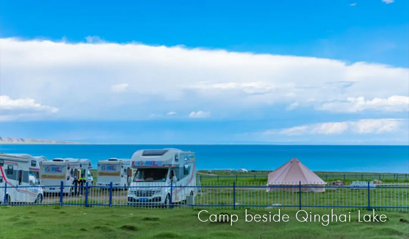 Camp beside Qinghai Lake